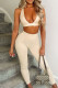 Khaki Casual Solid Hollowed Out Patchwork Backless Halter Sleeveless Two Pieces