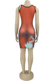 Red Fashion Sexy Print Bandage Spaghetti Strap Sleeveless Dress