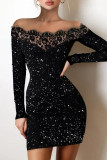 Black Sexy Solid Patchwork Off the Shoulder One Step Skirt Dresses