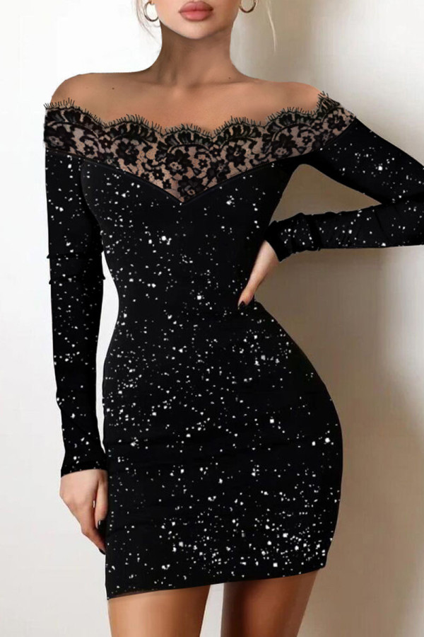 Black Sexy Solid Patchwork Off the Shoulder One Step Skirt Dresses