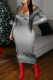 Grey Fashion Sexy Print Backless U Neck Long Sleeve Dresses