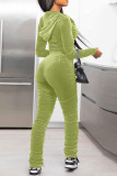 Green Fashion Casual Solid Fold Hooded Collar Long Sleeve Two Pieces