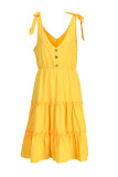 Yellow Sweet Solid Bandage Make Old V Neck Cake Skirt Dresses