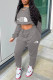 Grey Fashion Casual Print Letter V Neck Long Sleeve Two Pieces