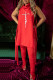 Red Fashion Print Slit Fold Turtleneck Sleeveless Two Pieces