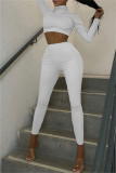 White Fashion Casual Solid Basic Turtleneck Long Sleeve Two Pieces