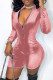 Pink Fashion Casual Solid Patchwork Zipper Collar Skinny Romper