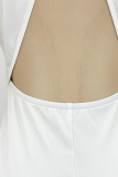 White Sexy Solid Patchwork See-through Hot Drill O Neck Straight Dresses