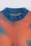 Multicolor Sexy Print Patchwork See-through O Neck One Step Skirt Dresses
