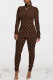 Brown Fashion Elegant Print Patchwork O Neck Long Sleeve Two Pieces