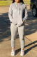 Grey Casual Print Patchwork Hooded Collar Long Sleeve Two Pieces
