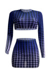 Yellow Gradual Change Print Polka Dot Patchwork See-through O Neck Long Sleeve Two Pieces