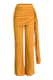 Blue Casual Elegant Solid Split Joint Fold Asymmetrical High Waist Straight Solid Color Bottoms