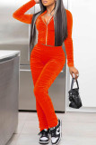 Orange Fashion Casual Solid Fold Hooded Collar Long Sleeve Two Pieces