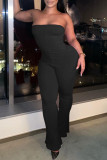 Red Fashion Casual Solid Backless Strapless Skinny Jumpsuits