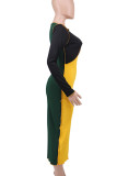 Yellow Casual Split Joint O Neck One Step Skirt Dresses