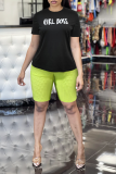 Black Casual Print Patchwork O Neck Short Sleeve Two Pieces