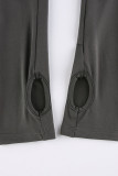 Grey Casual Print Patchwork Zipper Collar Boot Cut Jumpsuits