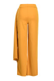 Yellow Casual Elegant Solid Split Joint Fold Asymmetrical High Waist Straight Solid Color Bottoms