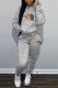 Grey Fashion Sportswear Print Letter Hooded Collar Long Sleeve Two Pieces