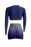 Yellow Gradual Change Print Polka Dot Patchwork See-through O Neck Long Sleeve Two Pieces