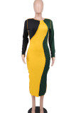 Yellow Casual Split Joint O Neck One Step Skirt Dresses