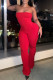 Red Fashion Casual Solid Backless Strapless Skinny Jumpsuits