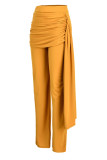 Black Casual Elegant Solid Split Joint Fold Asymmetrical High Waist Straight Solid Color Bottoms