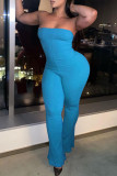 Red Fashion Casual Solid Backless Strapless Skinny Jumpsuits