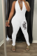 White Sexy Print Patchwork V Neck Skinny Jumpsuits