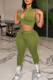 Army Green Casual Sportswear Solid Vests Pants Zipper Collar Sleeveless Two Pieces