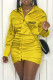 Yellow Fashion Sexy Print Draw String Turndown Collar One Step Skirt Dresses