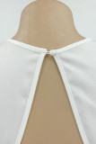 White Sexy Solid Patchwork See-through Hot Drill O Neck Straight Dresses