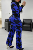Blue Fashion Casual Print Basic O Neck Long Sleeve Two Pieces