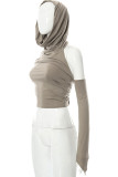 Brown Sexy Solid Patchwork Asymmetrical Hooded Collar Tops