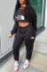 Black Fashion Casual Print Letter V Neck Long Sleeve Two Pieces