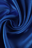 Blue Sexy Solid Patchwork Backless Slit Fold Spaghetti Strap Straight Dresses