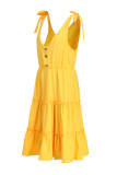 Yellow Sweet Solid Bandage Make Old V Neck Cake Skirt Dresses