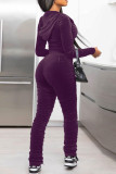 Purple Fashion Casual Solid Fold Hooded Collar Long Sleeve Two Pieces