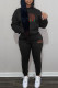 Black Fashion Sportswear Print Letter Hooded Collar Long Sleeve Two Pieces