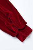 Wine Red Casual Solid Peter Pan Collar Long Sleeve Two Pieces