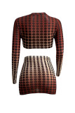Yellow Gradual Change Print Polka Dot Patchwork See-through O Neck Long Sleeve Two Pieces