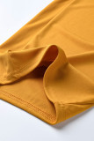 Khaki Casual Elegant Solid Split Joint Fold Asymmetrical High Waist Straight Solid Color Bottoms