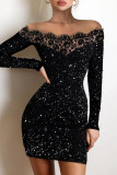 Black Sexy Solid Patchwork Off the Shoulder One Step Skirt Dresses