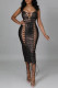 Black Fashion Sexy Solid Bandage Hollowed Out Backless Square Collar Sling Dress