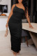 Black Fashion Sexy Solid Backless Fold One Shoulder Sleeveless Dress