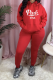 Red Casual Print Patchwork Hooded Collar Long Sleeve Two Pieces