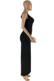 Black Sexy Casual Solid Backless One Shoulder Long Dress