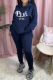 Tibetan Blue Casual Print Patchwork Hooded Collar Long Sleeve Two Pieces
