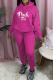 Rose Red Casual Print Patchwork Hooded Collar Long Sleeve Two Pieces